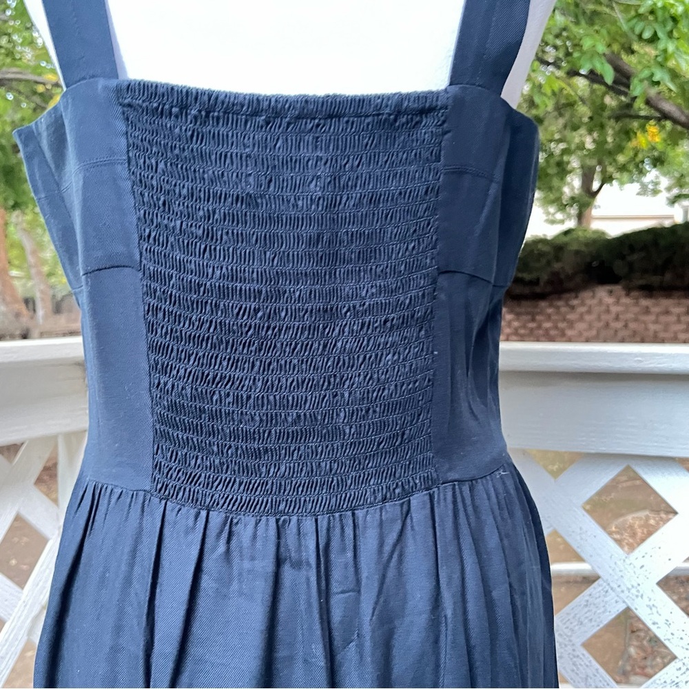 La Ligne Maxi Dress Navy Blue Size Medium Smocked Back Straps Tiered Boho A Line - Picture 6 of 9
